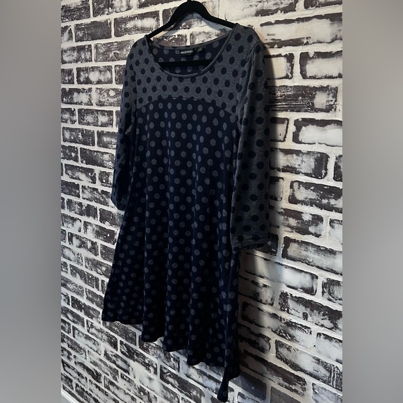 Nina Leonard Playful Classic Navy & Grey Polka Dot Mini Dress Size L - Picture 4 of 8